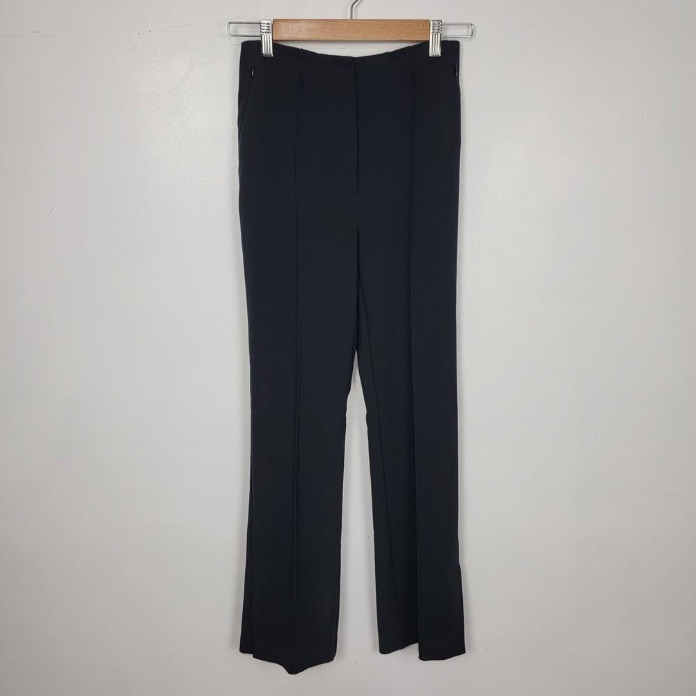 Anthropologie Dress Pants Size 4 Front Seam Side Ankle Slit Black Zip Pockets